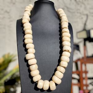 Vtg Cow Bovine Bone African Trade Bread Necklace Large Hand Carved White Kenya